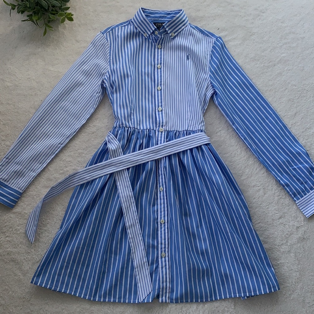 Polo Ralph Lauren Blue & White Striped Shirt Dress 14 EUC - Picture 7 of 16